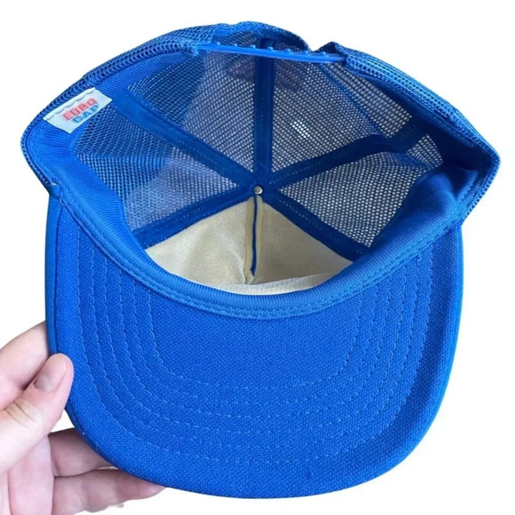 Vintage KRUPP Trucker Hat by Euro Cap — Royal Blue Mesh Snapback, Made in Taiwan - Picture 9 of 12